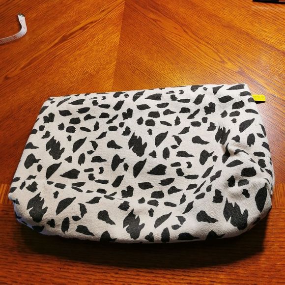Creme and Black Animal Print Makeup Travel Bag with Neon Yellow Interior - Picture 2 of 11